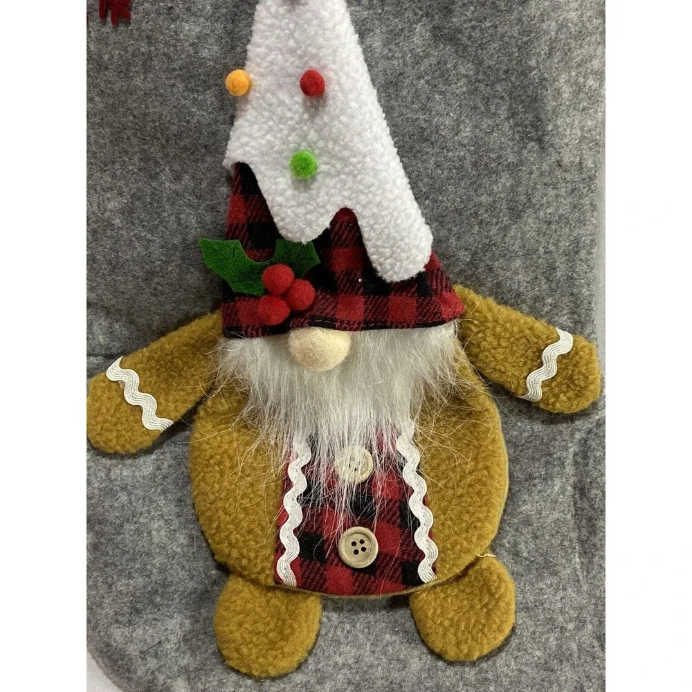 Christmas Stocking 3D Gnome Gingerbread & Plaid Cuff Xmas Decorations Candy bag
